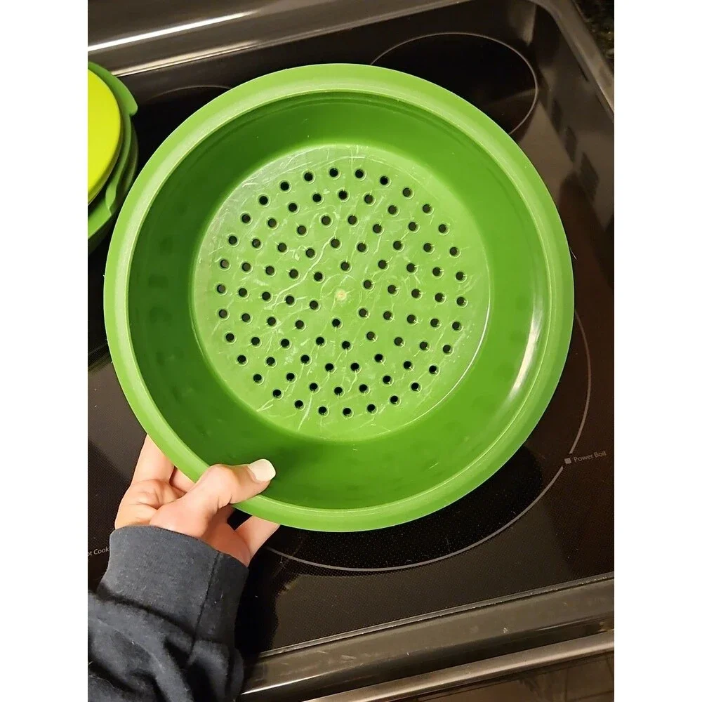 5 Pc Tupperware Green Microwave Smart Steamer & Accessories No Reservoir READ
